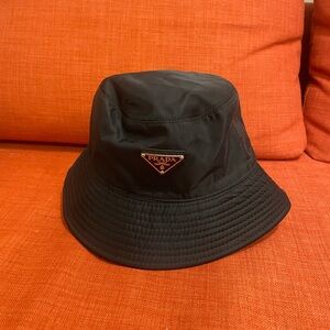 Prada Black Nylon Logo Bucket Hat